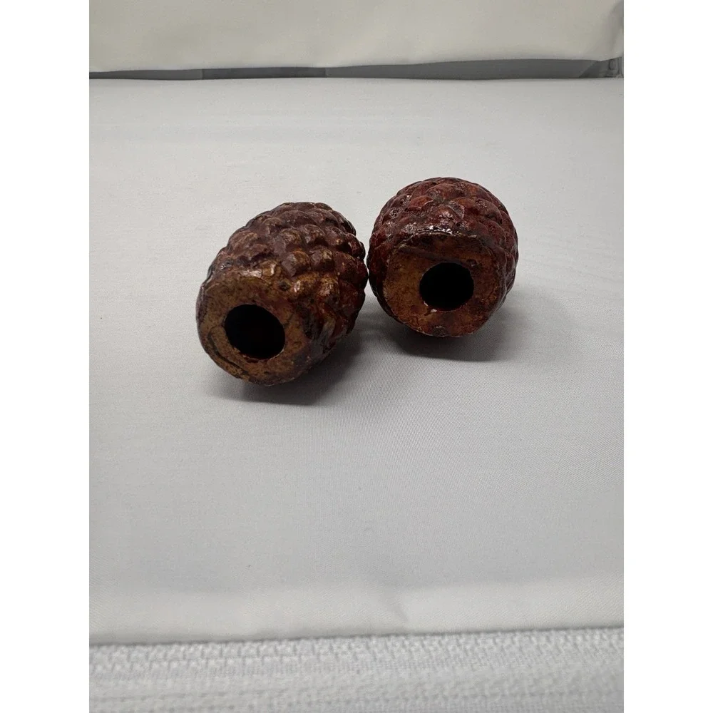 Vintage Chalkware Mini Pine Cone Salt Pepper Shaker Set Brown Retro MCM